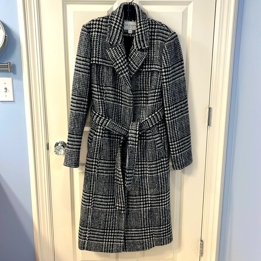 Cole Haan Tie Waist Wool Trench Coat